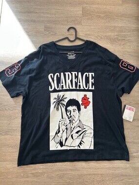 Scareface Tony Montana Football Jersey Style T-Shirt V-Neck Graphic Tee Size XL
